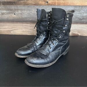 Justin Boots Kiltie Lace Up Black Women US 8B Combat Grunge Punk y2k WhimsiGoth
